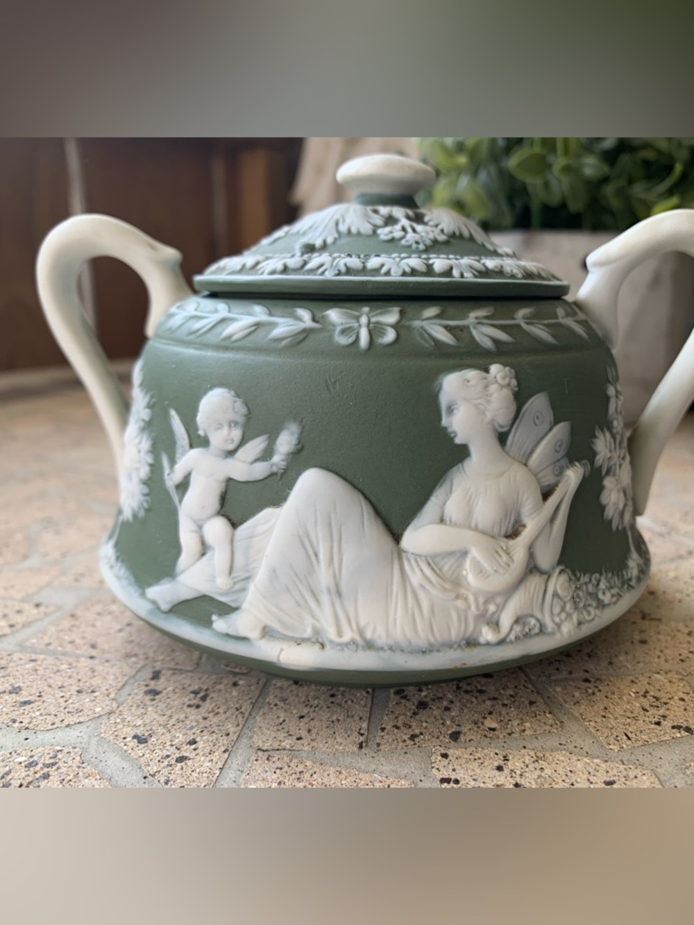 Schafer & Vater Jasperware Fairies Sugar Bowl & Creamer Set